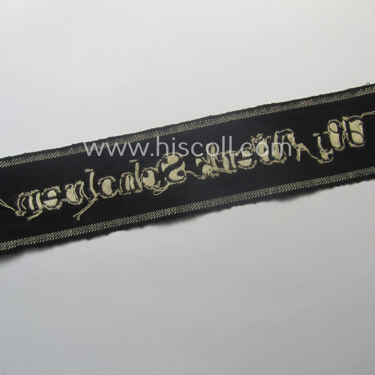 Never before seen - full length and with certainty very scarcely encountered! - neatly 'BeVo'-woven 'Ärmelstreifen' (ie. cuff-title) as was intended for the various (I deem merely civil) staffmembers serving within the: 'HY-Werk Scholven'