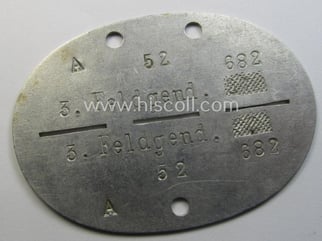 Aluminium-based, WH (Heeres-) ie. 'Feldgendarmerie'-related ID-disc (ie. 'Erkennungsmarke')...