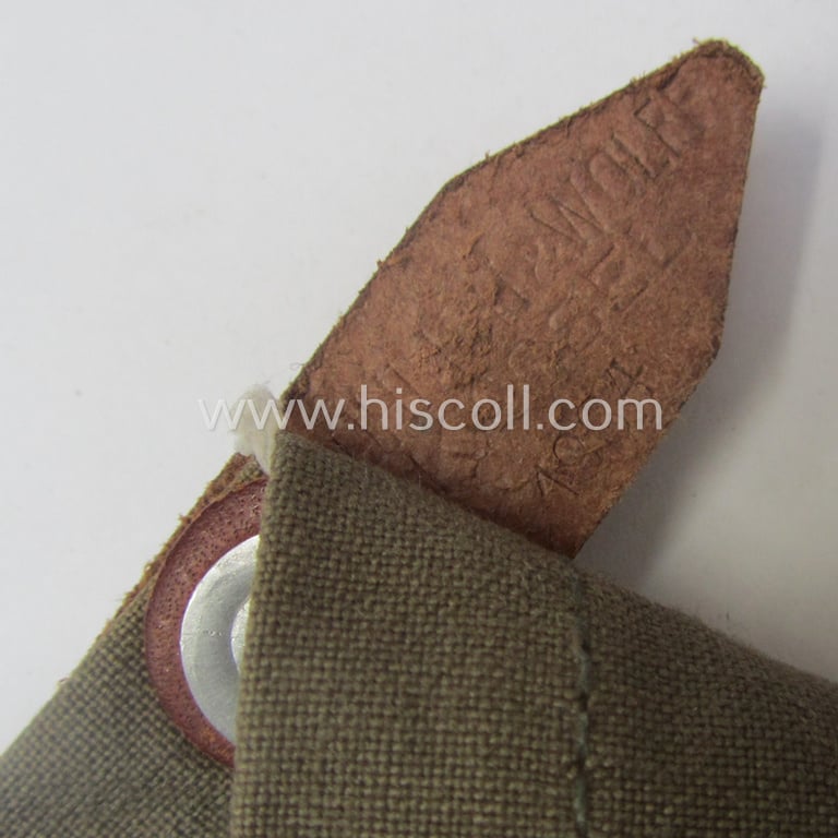 Neat - and fairly scarcely encountered! - early-period: 'Tasche zum WH Kochgeschirr' (or: specific cover for the mess-tin) as was executed in greenish-tan-coloured linnen, being a maker-marked and '1934'-dated, example
