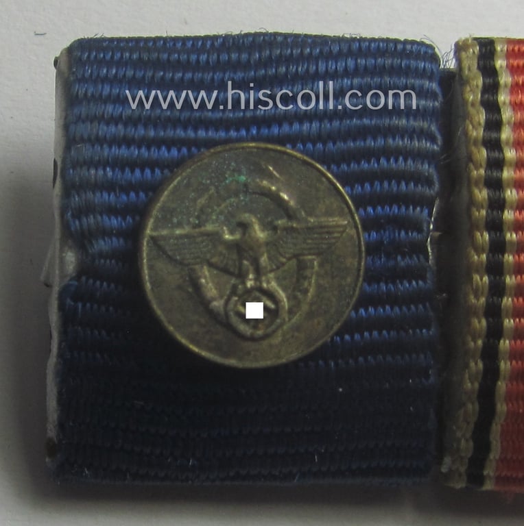 2-pieced, WH (ie. WWII-period ie. 'Polizei'-related) ribbon-bar (ie. 'Feld- o. Bandspange') showing resp. the ribbons for a: 'Polizei-DA der 3. Stufe' (with miniature!) and a: WH Austrian 'Anschluss'- (ie. occupation-) medal: '11. März 1938'