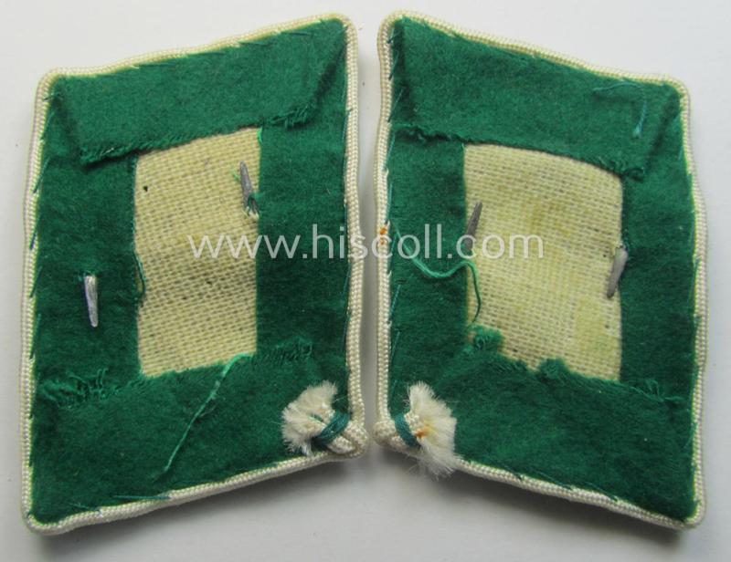 Pair of fully matching, bright-green-coloured- (and/or white-piped-) WH (Luftwaffe) collar-patches (ie. 'Kragenspiegel') as was intended for usage by a: 'Soldat der LW-Felddivisionen'