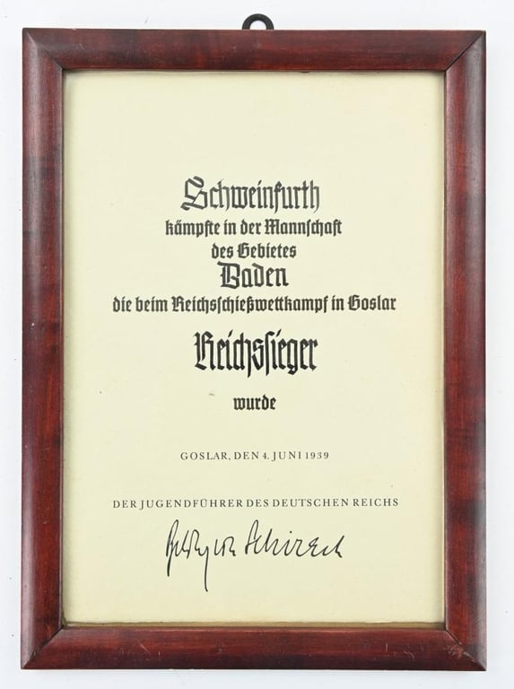 German Hitler Youth 'Reichssieger' Certificate