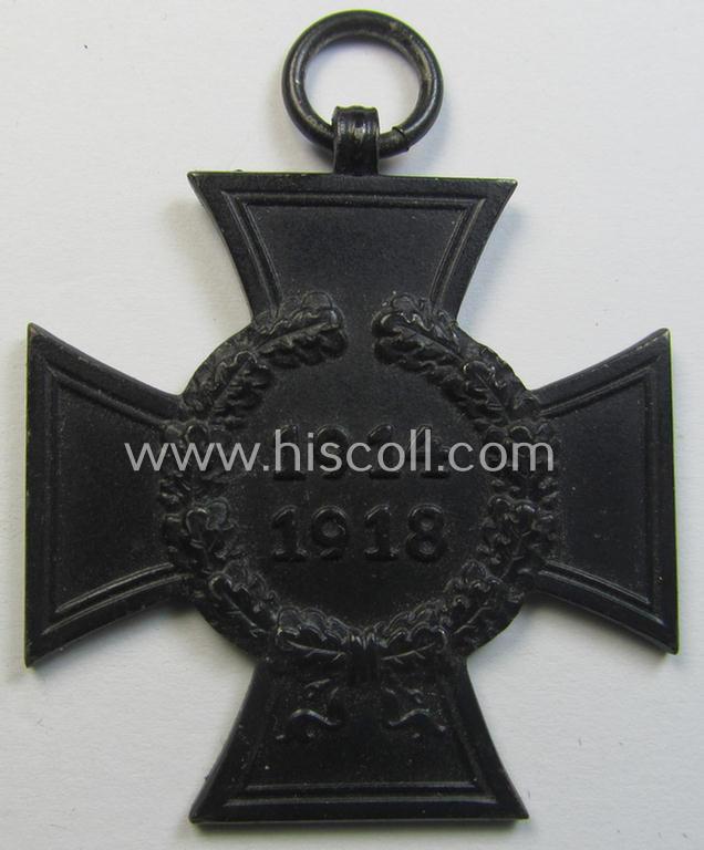 Attractive, WWI-period: 'Ehrenkreuz für Witwen und Waisen 1914-18' being a nicely preserved and maker- (ie. '2 - R.V. Pforzheim'-) marked example that came mounted onto its period (nicely folded) ribbon (ie. 'Bandabschnitt')