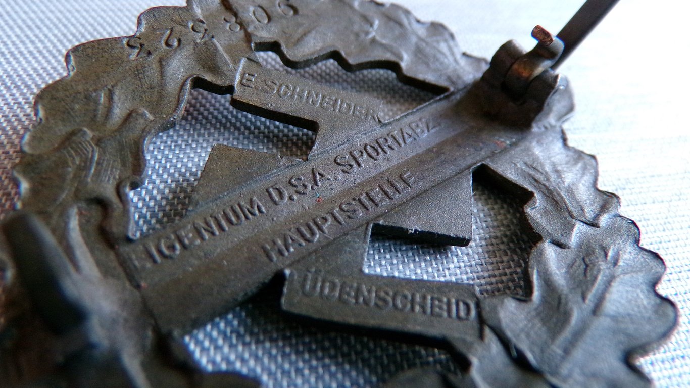SA Sports Badge in Bronze E. Schneider & Numbered