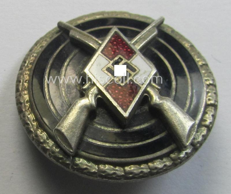 Attractive, early- (ie. pre-war-) period HJ ('Hitlerjugend') so-called: 'HJ-Schiessauszeichnung für Scharfschützen' (or: HJ shooting- ie. marksmans'-badge) being a nicely maker- (ie. 'RzM - M1/102'-) marked example