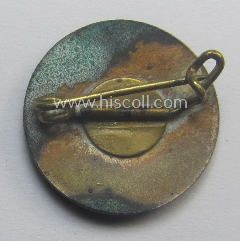 Neatly enamelled- (and bright-red-coloured!) smaller-sized (and I deem early-period) so-called: 'N.S.D.A.P.'-supporters'-badge showing the text: 'Nun erst Recht!') and that comes in a wonderful condition