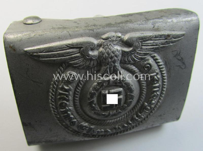 Superb, Waffen-SS enlisted-mens'- (ie. NCO-) type belt-buckle (being a typical, unmarked and typical steel-based: 'Overhoff & Cie'-example) that comes in a surely issued- and/or just minimally used- ie. worn, condition