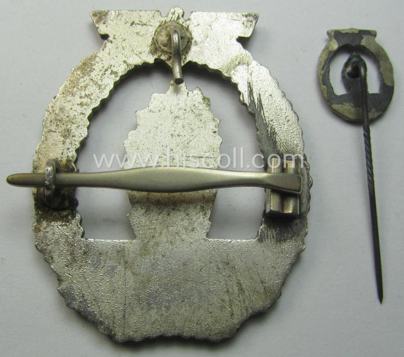 WH (KM) 'Kriegsabzeichen für Minensuch-, U-Boot-Jagd und Sicherungs-Verbände' (being a non-marked example as produced by the 'Wilh. Deumer'-company) as was executed in multi-coloured 'Buntmetall' and that comes with its miniature as found