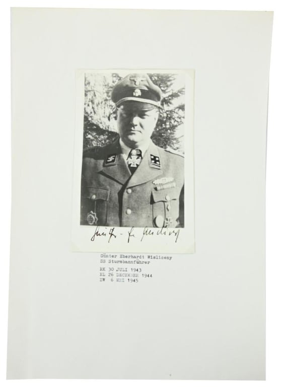 Signature of Waffen-SS KC-OLC Recipient 'Günther-Eberhardt Wisliceny'