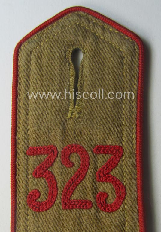 Early-pattern, 'HJ'- (ie. 'Hitlerjugend'-) shoulderstrap for usage by a: 'Hitlerjunge' who was attached to the: 'Oberbann I - Bann 323' (Bann 323 = 'Bann Kaiserslautern' situated in the 'Gebiet West Westmark o. West Saarpfalz')