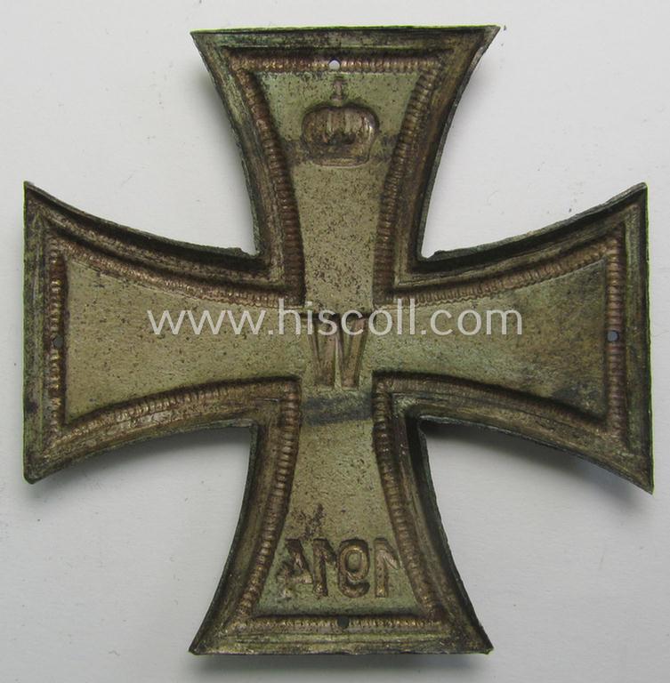 Attractive, silverish- ie. black-coloured- (and I deem tin-based) so-called: 'photo-album-device' being a non-maker-marked example depicting a larger-sized WWI-period 'Eisernes Kreuz'