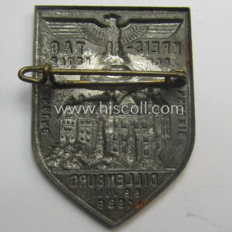 Commemorative, N.S.D.A.P.-related 'tinnie': 'Kreistag der NSDAP - Biedenkopf - Dillenburg - 8./9.. Juli 1939'