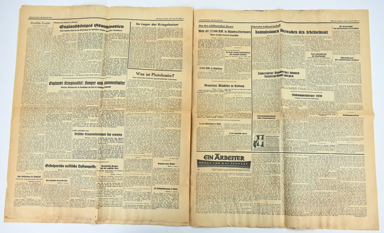 German Newspaper Volkischer Beobachter 6 February 1940