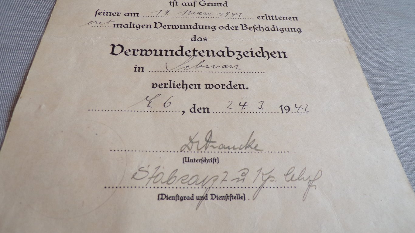 Black Wound Badge with Award Document