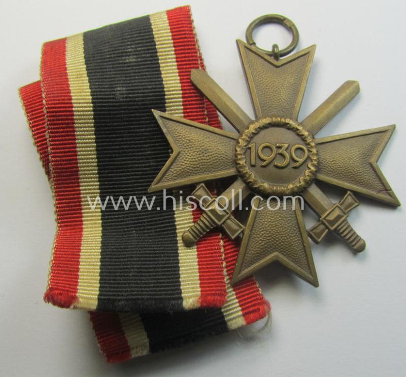 Neat medal-set: 'KvK 2. Klasse mit Schwertern' being a maker- (ie. '87'-) marked (and just minimally used) specimen by the maker- (ie. 'Hersteller') named: 'Roman Palme' and that comes as issued and found
