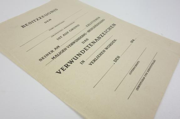 German WH Un-issued Wounded Badge Award Certificate