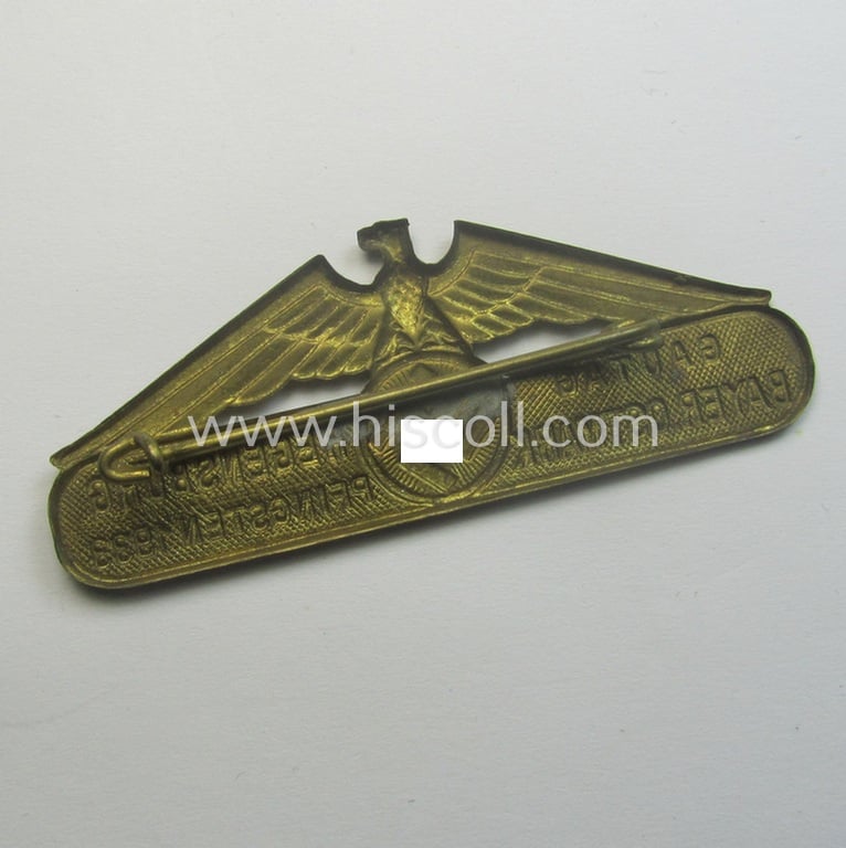 Unusual, golden-toned, N.S.D.A.P.-related day-badge (ie. 'tinnie') being a non-maker-marked example as was issued to commemorate a specific meeting entitled: 'Gautag Regensburg - Bayer. Ostmark - Pfingsten 1933'