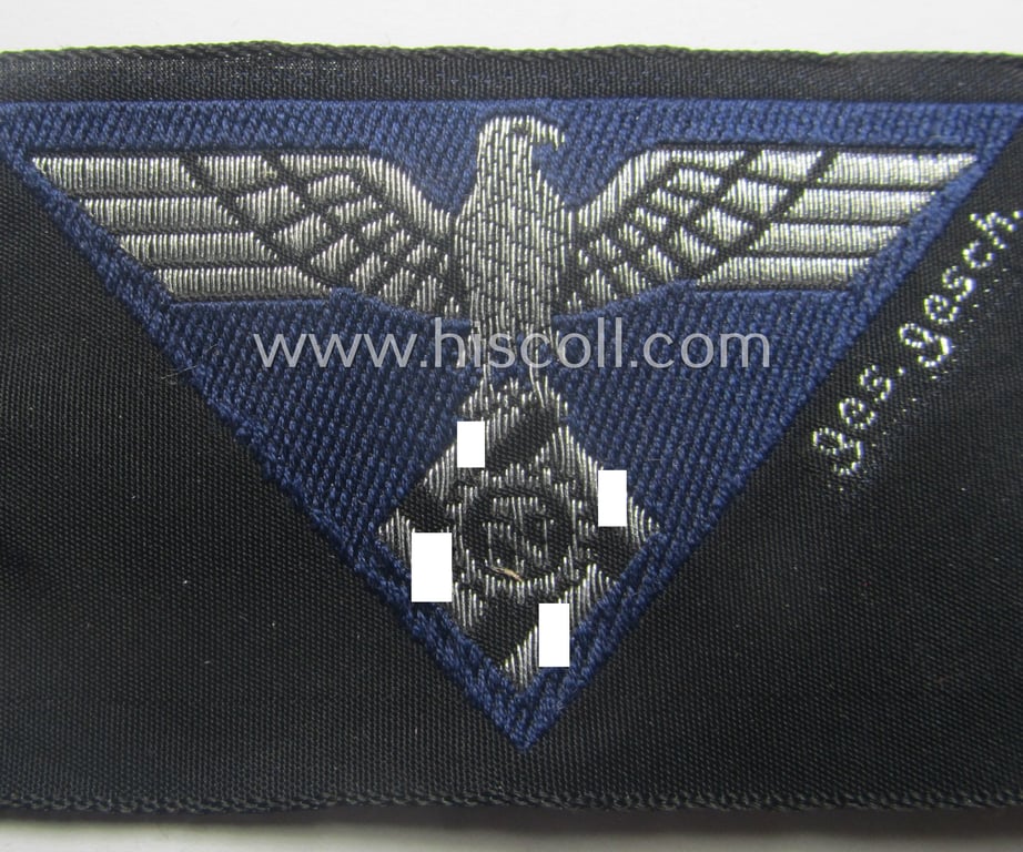TeNo (ie. 'Technische Nothilfe') (I deem) officers'-pattern side-cap-eagle (ie. 'Adler für Offiziers-Schiffchen') being an example as executed in so-called: 'BeVo'-weave, 'flat-wire'-pattern on a darker-blue-coloured background