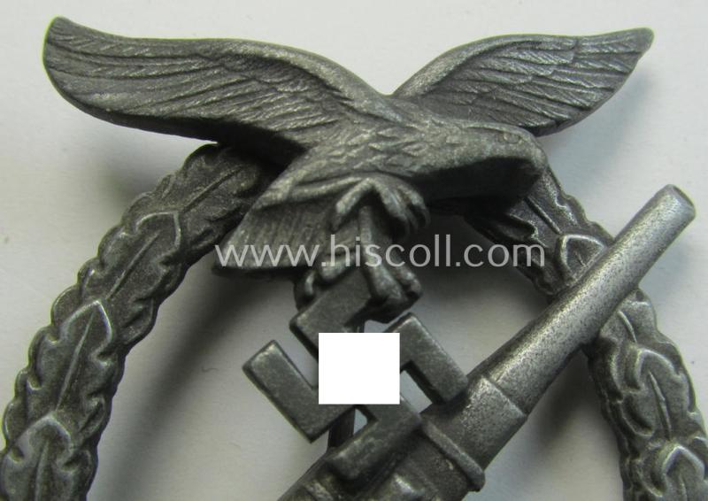 Later-war period- and/or: zinc- (ie. 'Feinzink'-) based- example of a non-maker-marked-, WH (Luftwaffe) 'Flakkampfabzeichen' (or: airforce anti-aircraft badge), as was produced by the desirable: 'Wilhelm Deumer'-company
