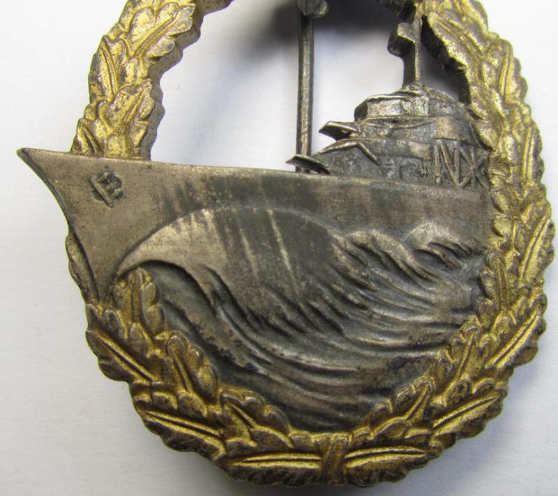 Superb - albeit hardly used- nor worn! - WH (Kriegsmarine) 'Zerstörerkriegsabzeichen' being a non-maker-marked example as executed in multi-coloured 'Feinzink' as was produced by the desirable maker (ie. 'Hersteller'): 'A. Rettenmaier'