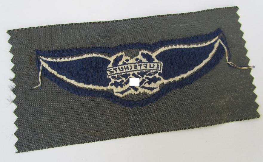 Attractive - and scarcely encountered! - EM- (ie. NCO-) pattern, so-called: 'Luftschutz' (ie. RLB-) side-cap-device ('Abzeichen für Schiffchen) being a detailed example as executed in so-called: 'BeVo'-weave-pattern