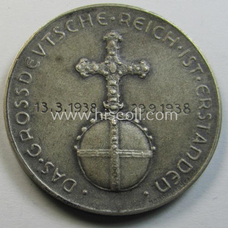 Attractive, TR-period, commemorative-plaque (ie. 'Erinnerungs- o. nichttragbare Medaille') showing a portrait of AH and bearing the text: 'Der einer und Führer aller Deutschen - Das Grossdeutsche Reich ist erstanden - 13.-3 - 29.-9-1938'