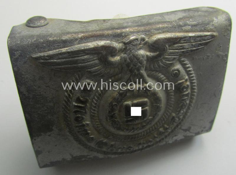 Waffen-SS, EM- (ie. NCO-) type belt-buckle (being a typical, unmarked and typical steel-based: 'Overhoff & Cie'-example) that comes in a surely issued- and/or moderately used- ie. worn, condition