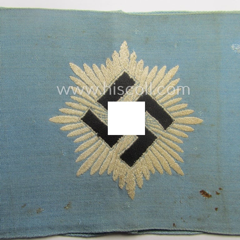 Light-blue-coloured and neatly 'BeVo'-woven, so-called: RLB (or: 'Reichsluftschutzbund') 'Amtsträger'-armband depicting the typical 'RLB'-logo (without lettering)