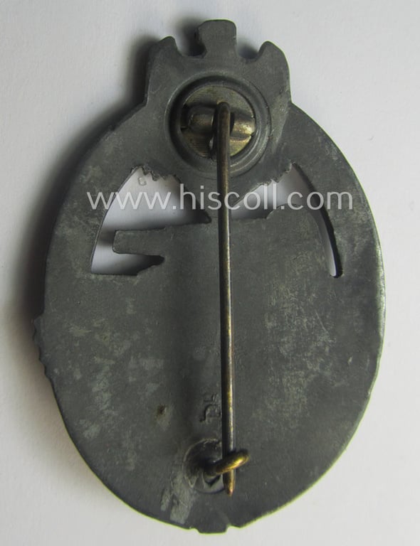 'Panzerkampfabzeichen in Silber' being a neatly maker- (ie. 'HA'-) marked- and/or typical zinc- (ie. 'Feinzink'-) based specimen as was produced by the desirable 'Hersteller' (ie. maker): 'Hermann Aurich'