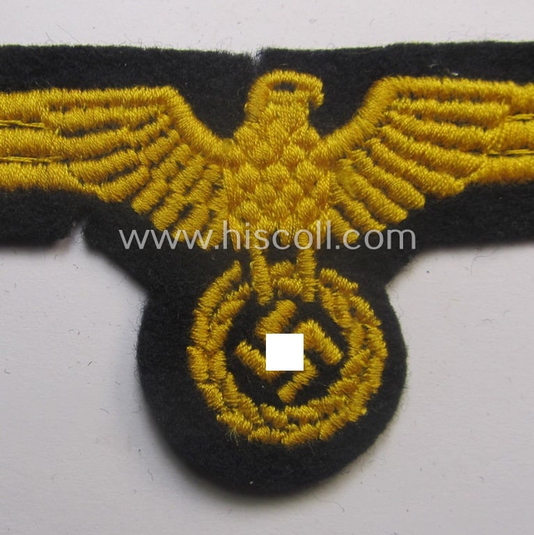 WH (Kriegsmarine) breast-eagle (ie. 'Brustadler für Mannschaften u. Uffz. der Kriegsmarine') being a 'standard-pattern'- and neatly machine-embroidered example that comes in a never used- (ie. still 'virtually mint'), condition