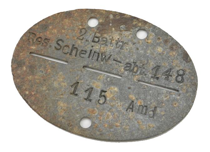 German WH Dog-Tag '2. Battr.Res. Scheinw.-abt.148'