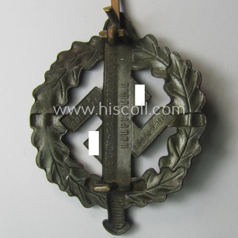 Early- (ie. mid-) war-period example of an: 'SA-Sportabzeichen in Bronze' being a very detailed and maker- (ie. 'Berg u. Nolte'-) marked example that is void of an impressed bearers'-number