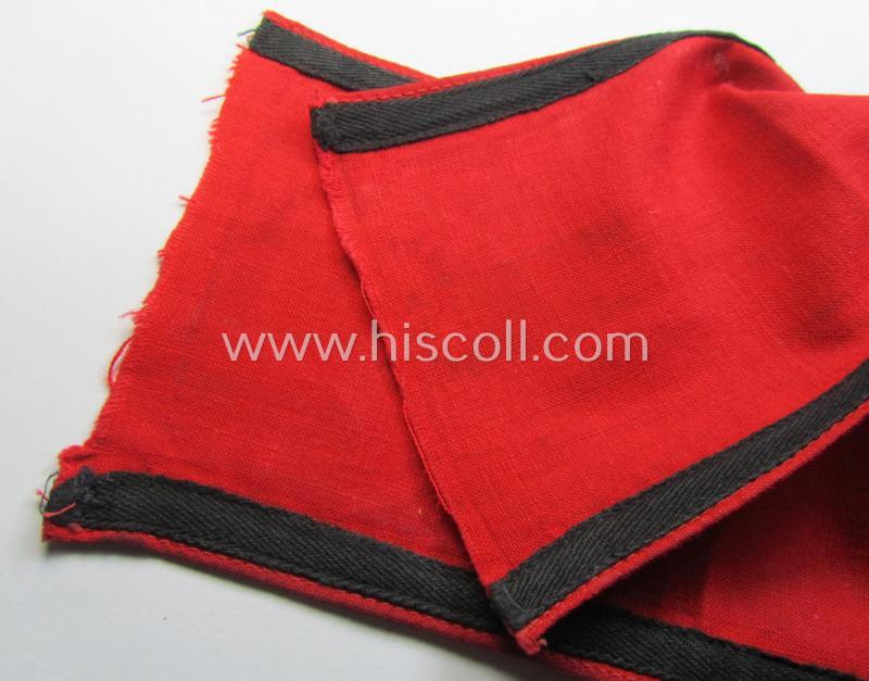 Superb - rarely encountered and just moderately used! - so-called: 'Allgemeine-SS'-related armband (ie. 'Armbinde') being a printed specimen showing a separately-applied (and neatly 'BeVo'-woven!)  swastika (ie. roundel) attached