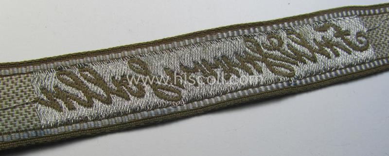 Superb, WH (Heeres) neatly 'BeVo'-flat-wire-woven 'FHH-Ärmelstreifen' (ie. cuff-title) as was intended for an officer- (ie. NCO) who served within the: '60. Pz-Gren.-Div.' “Feldherrnhalle”