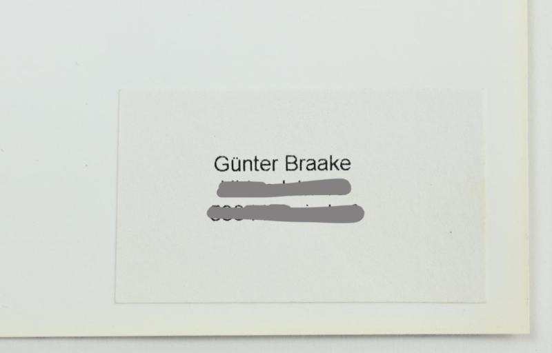 Signature of Wehrmacht Heer KC Recipient 'Günter Braake'
