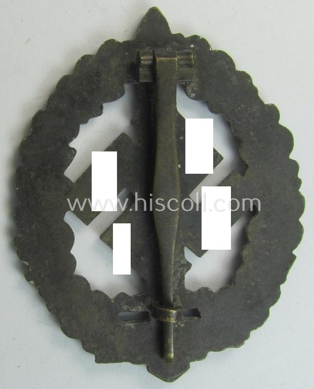 'SA-Sportabzeichen für Kriegsversehrten' (ie.: SA-sports'-badge for the war-disabled) being a detailed example that is nicely maker- (ie. 'RzM M1/100'-) marked on its back