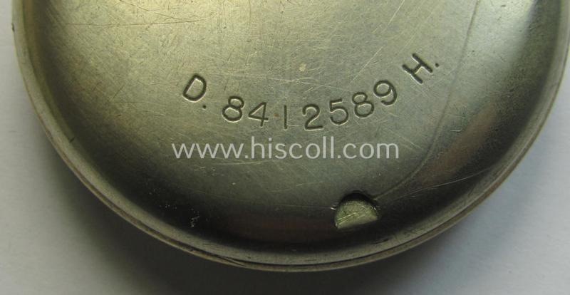 Attractive - and scarcely encountered! - 'Deutsche Wehrmacht'- (ie. WWII-period) pocket-watch ('Dienstuhr') of the make: 'Zenith' having a black-coloured dial-plate and/or engraved back-plate that reads: 'D 8412589 H'