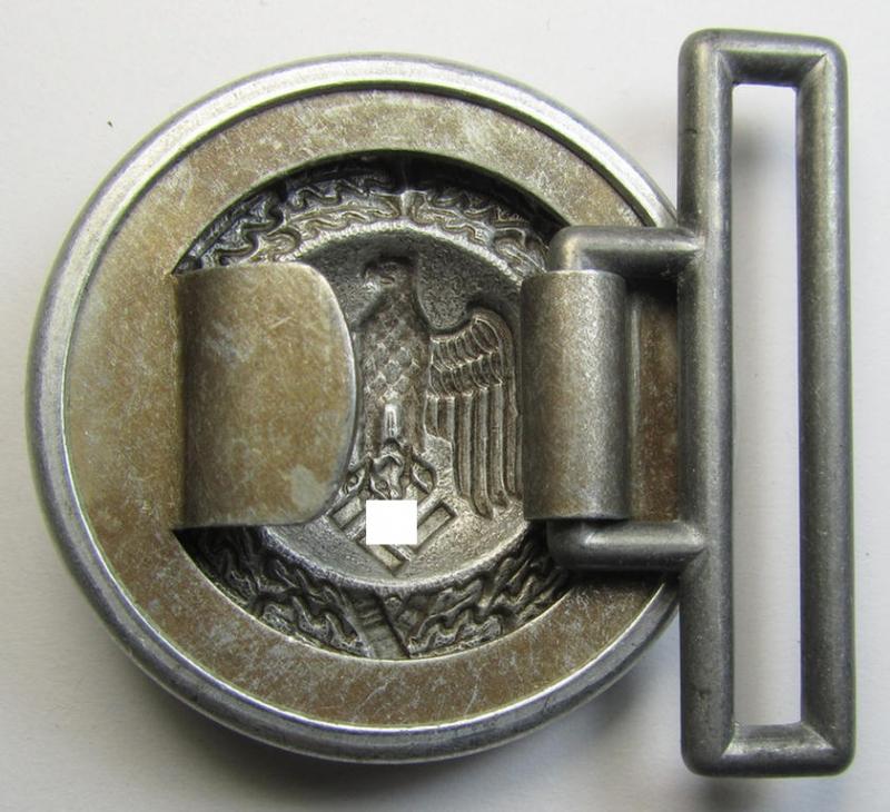 Attractive, WH (Heeres) 'standard'-pattern, aluminium-based (dress- ie. 'Ausgeh'-pattern) belt-buckle (ie. 'Koppelschloss für Offiziere des Heeres') being a typical non-maker-marked example that comes as recently found