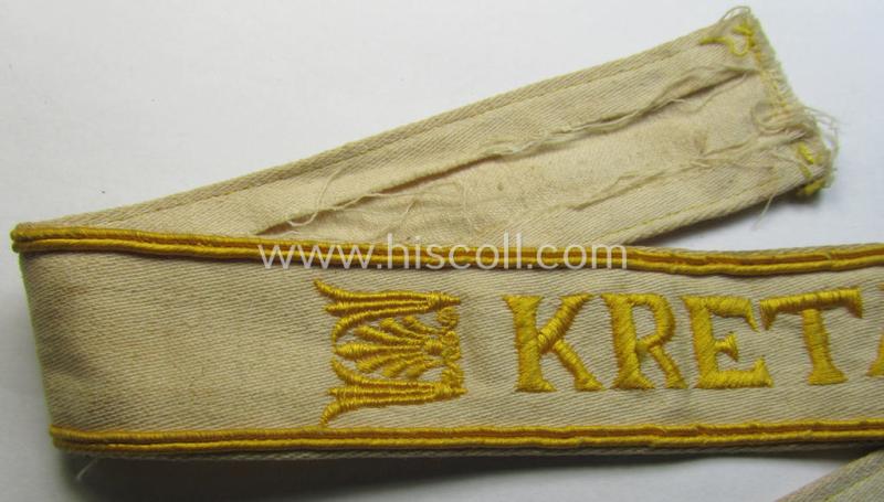 Superb, WH (LW o. Heeres) cuff-title (ie. 'Ärmelstreifen') entitled: 'Kreta' (being a wonderful- and totally non-shortened example that comes in a truly issued- ie. I deem once tunic-attached, condition)