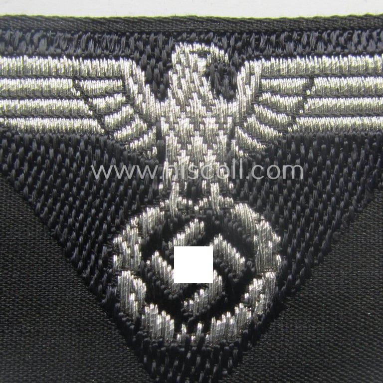 Never used - ie. 'virtually mint'! - so-called: DAF- (ie. 'Deutscher Arbeits Front'-) related side-cap-eagle (ie. 'Adler für Schiffchenmütze') being a 'BeVo'-woven example that comes mounted onto a darker-blue- (almost black!) coloured background