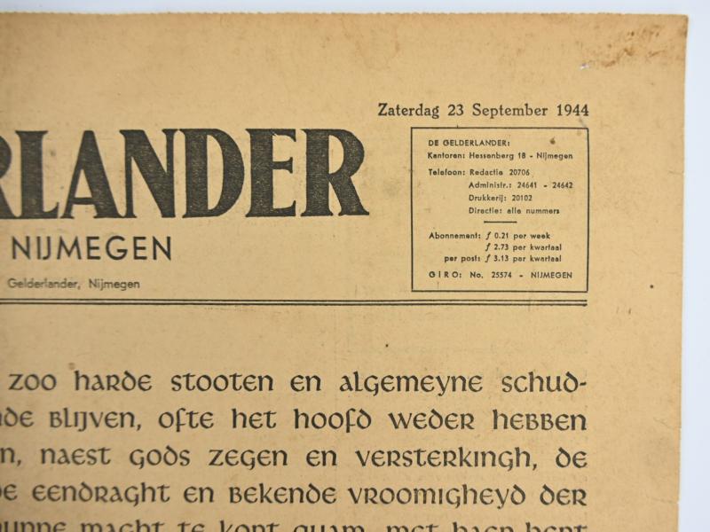 Dutch WW2 Newspaper 'De Gelderlander' 23 September 1944
