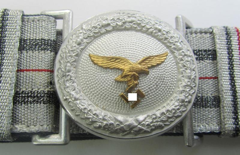 'Virtually mint', WH (Luftwaffe) 'standard-pattern', officers'-dress-model, aluminium-based belt-buckle and accompanying 'brocade'-based belt (ie. 'Paradefeldbinde für Offiziere der Luftwaffe')