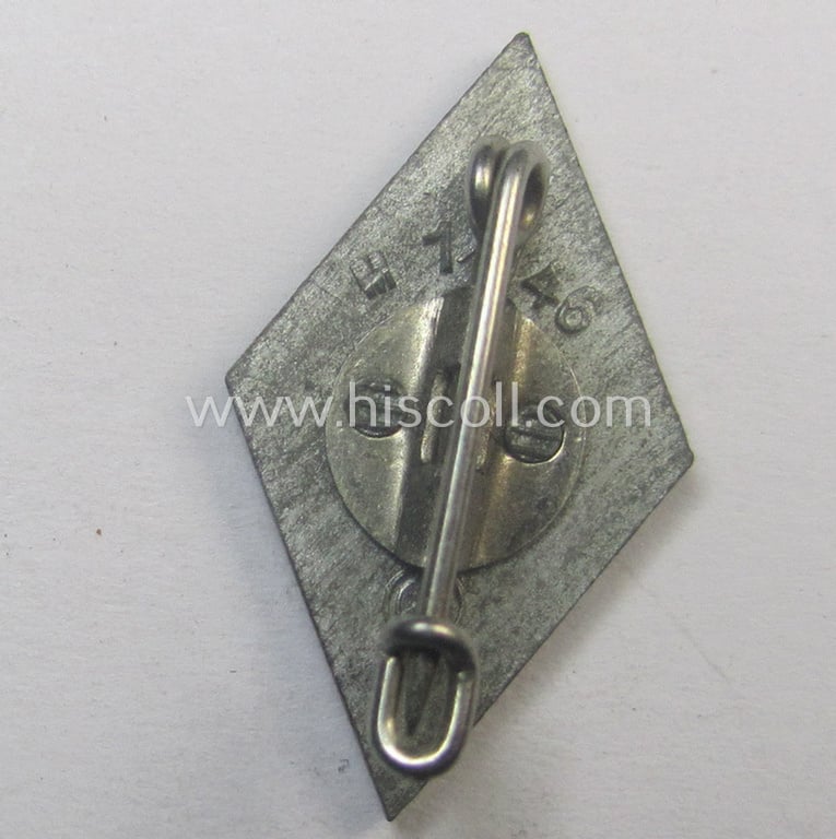 Later-war-period, HJ (ie. 'Hitlerjugend') painted- ie. 'sprayed'-pattern lapel-pin (ie.: 'Mitgliedsraute') having an: 'RzM - M1/146'-makers'-designation (= 'Anton Schenkls' Nachfolger - Wien')