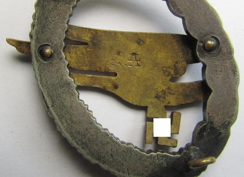 Superb - and early-war-period! - tombak- (ie. 'Buntmetall'-) based specimen of a WH (LW) 'Fallschirmschützen-Abzeichen' (being a maker- ie. 'A'-marked, 'Type E'-pattern example) by the 'Assmann'-company