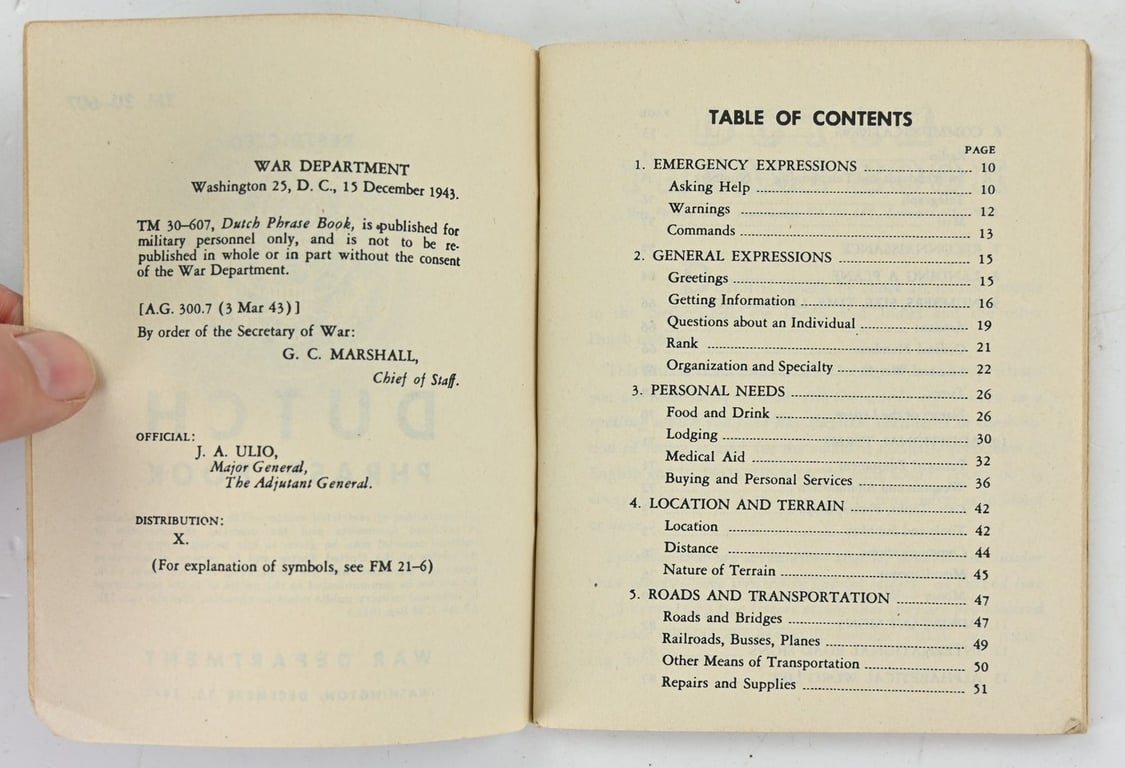 US WW2 Dutch Phrase Book 1943