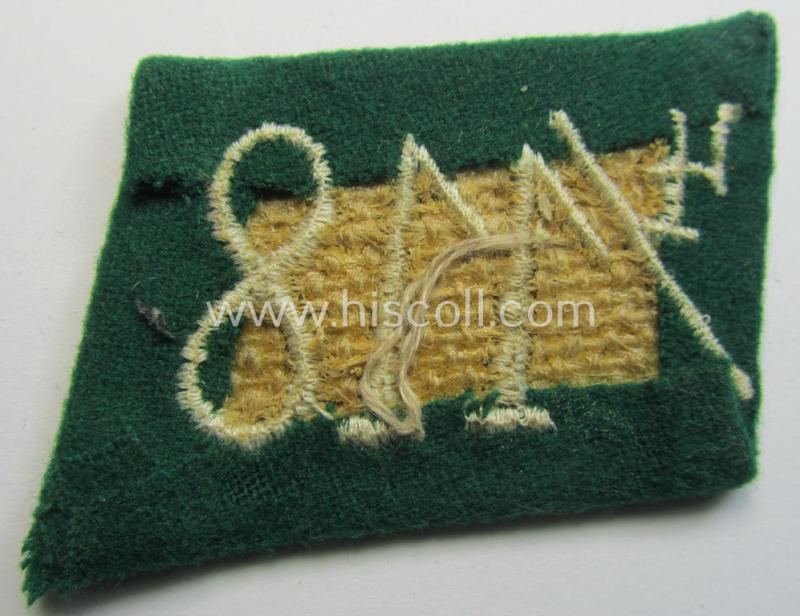 Neat - albeit single! - SA (ie. 'Sturmabteilungen') collar-patch (ie. 'Kragenspiegel') as executed in darker-green-coloured wool as was intended for an: 'SA-Mann' serving within the 'SA-Standarte 118' ('SA-Gruppe Kurpfalz o. Nordsee')