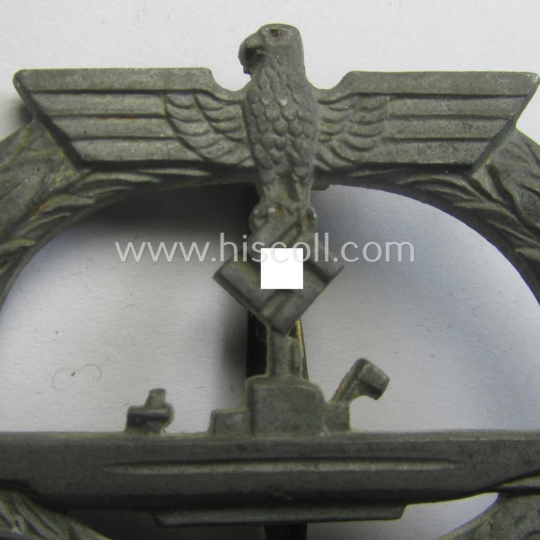 Later-war-period - WH (Kriegsmarine) zinc- (ie. 'Feinzink'-)based, so-called: 'U-Bootkriegsabzeichen' (or: U-boat war-badge) being a (typical) non-marker-marked example by a - by me - unidentified maker