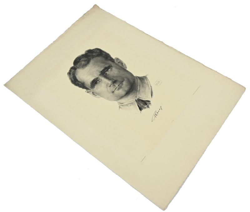 German Portrait Print/Litho of Rudolf Hess by K.J.Böhringer