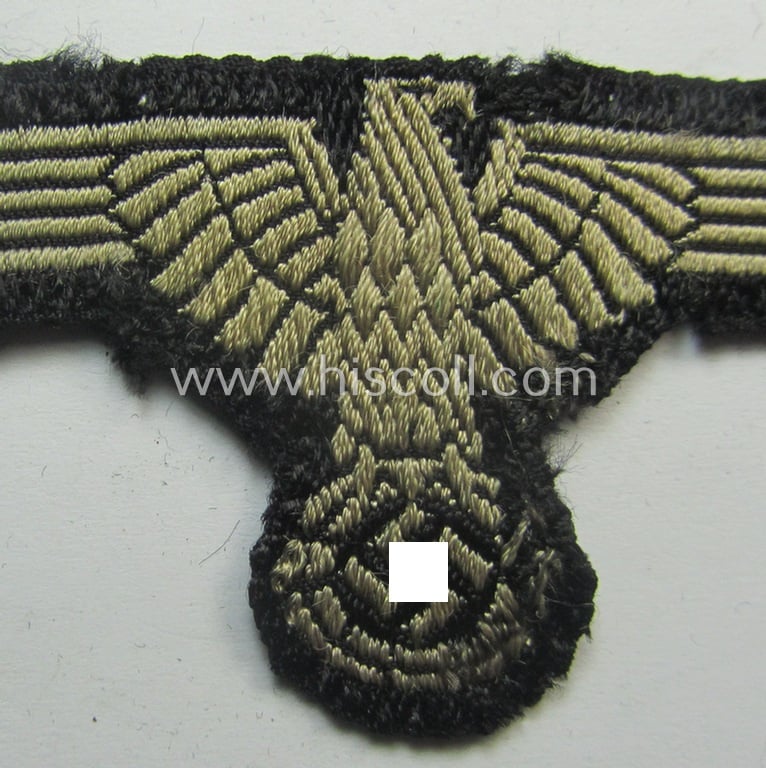 'Clearly used- and/or carefully tunic-removed' example of an 'SS' (ie. 'Waffen-SS') EM/NCO-type arm-eagle in 'BeVo'-woven-pattern