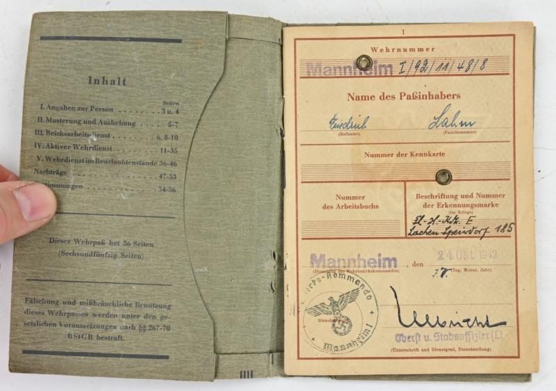 German LW Wehrpass 'Inspector Friedrich Lahm'